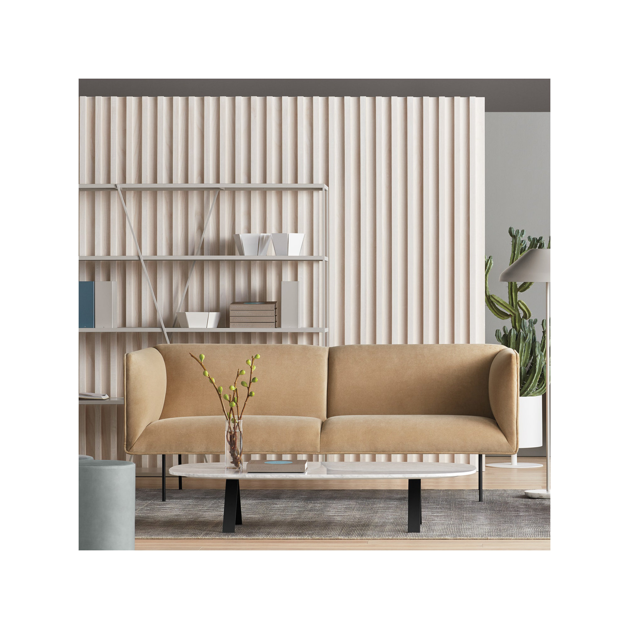 Dandy Upholstered Sofa, Camel Velvet Polyester Blend, 32" H x 86" W x 37" D