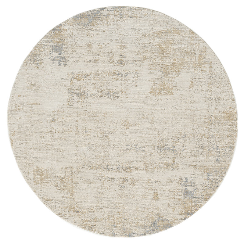 Kwamane Beige/Stone Blue Modern Abstract Power-loomed Indoor Area Rug, Round 6'