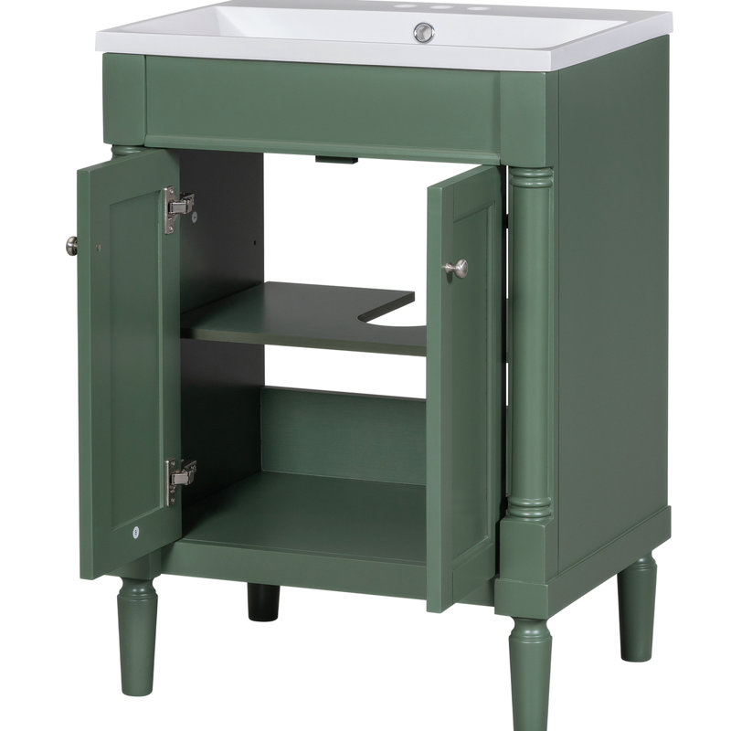 24.09'' Single Bathroom Vanity with Resin Top, Bathroom Storage Cabinet, Green
