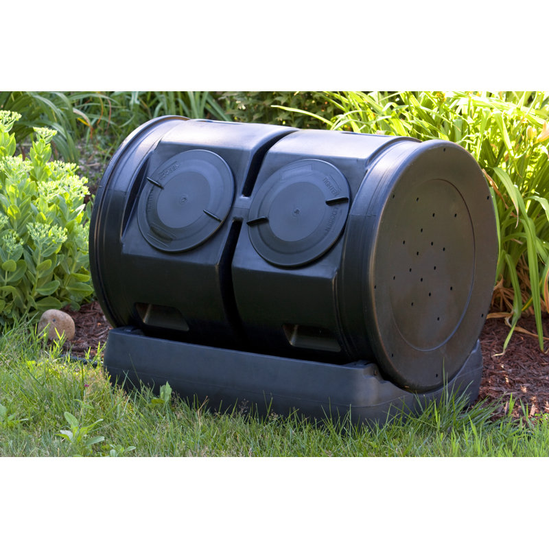 Large Black Polyethylene Dual Tumbler Compost Bin with Latching Lid
