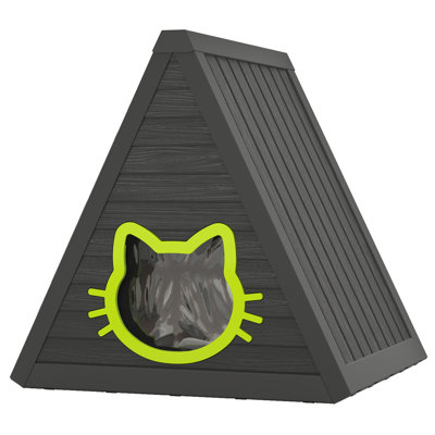 Maison pour chat triangulaire en résine imperméable, résistante aux intempéries et durable