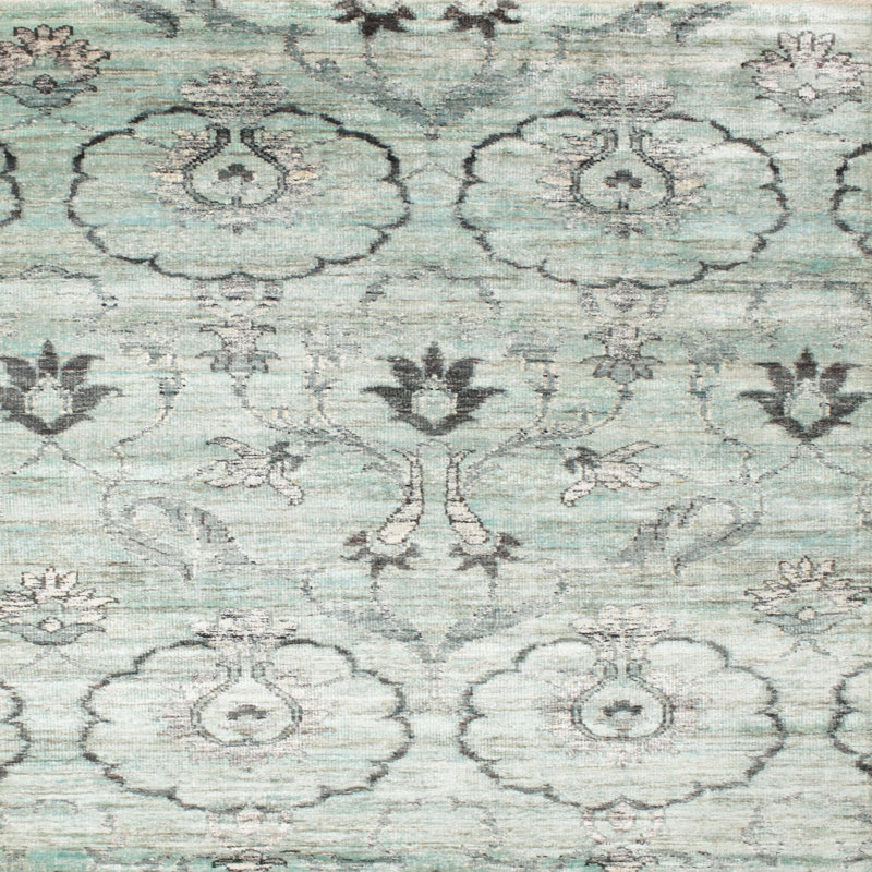 Tapis contemporain vert clair / gris, Carré 8 pi