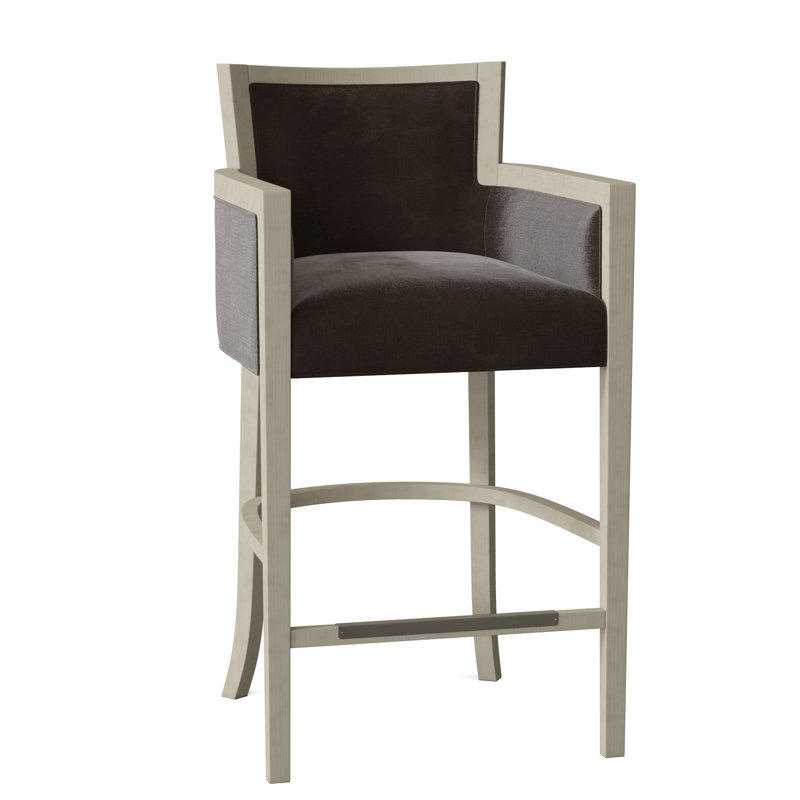 Albany Upholstered Stool with Solid Wood Frame, 9953 Willow 100% Polyester, Almond Buff, Bar Stool (30" Seat Height)