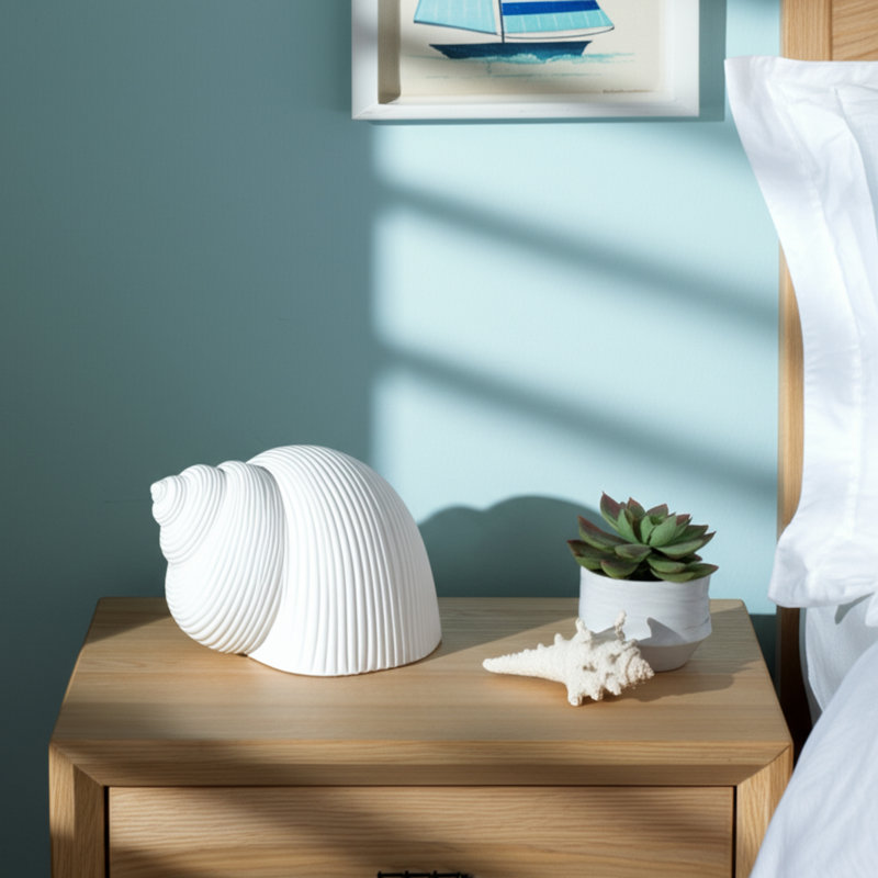 Coastal Shell Stoneware Figurine with Textured Design and Sculptural Detailing for Nautical and Beach-Themed Decorative Accents