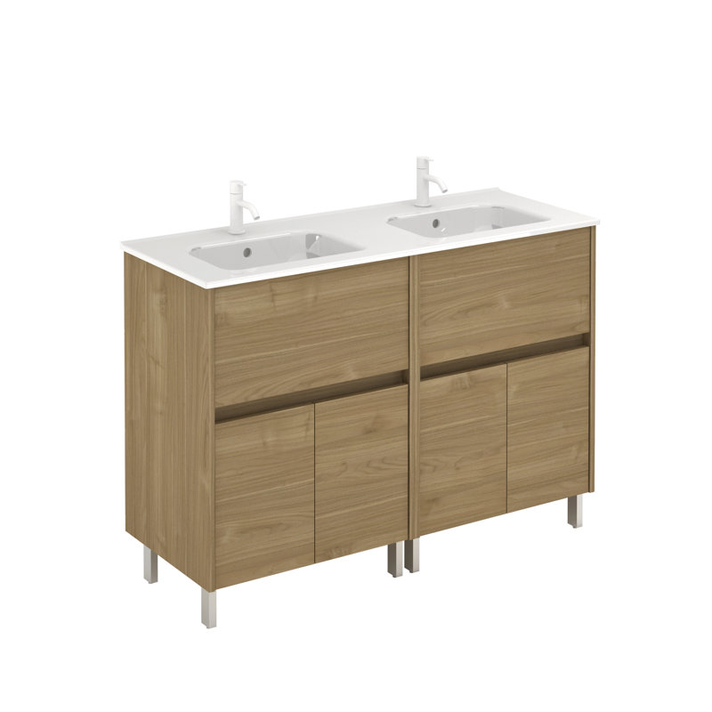Ensemble de meuble-lavabo double mural 48 po, Caramel noyer