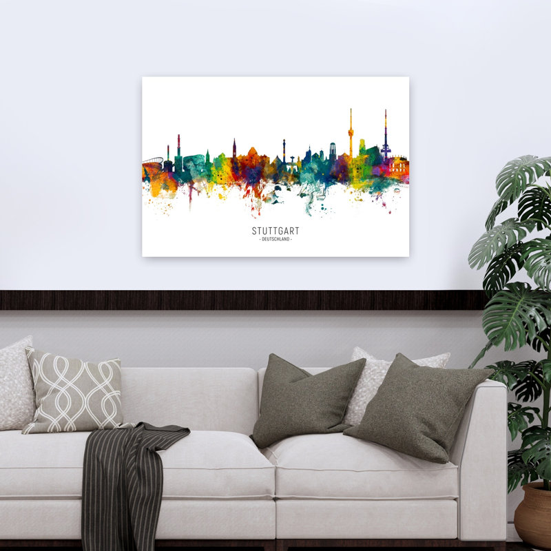 «Vibrant», horizon de l'architecture abstraite contemporaine, impression d'art mural, H 32 po x l 48 po