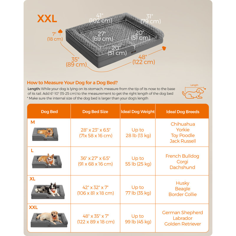 Orthopedic Dog Bed For Large Dogs, Extra Large (16cm H x 85cm W x 122cm D), Slate Grey