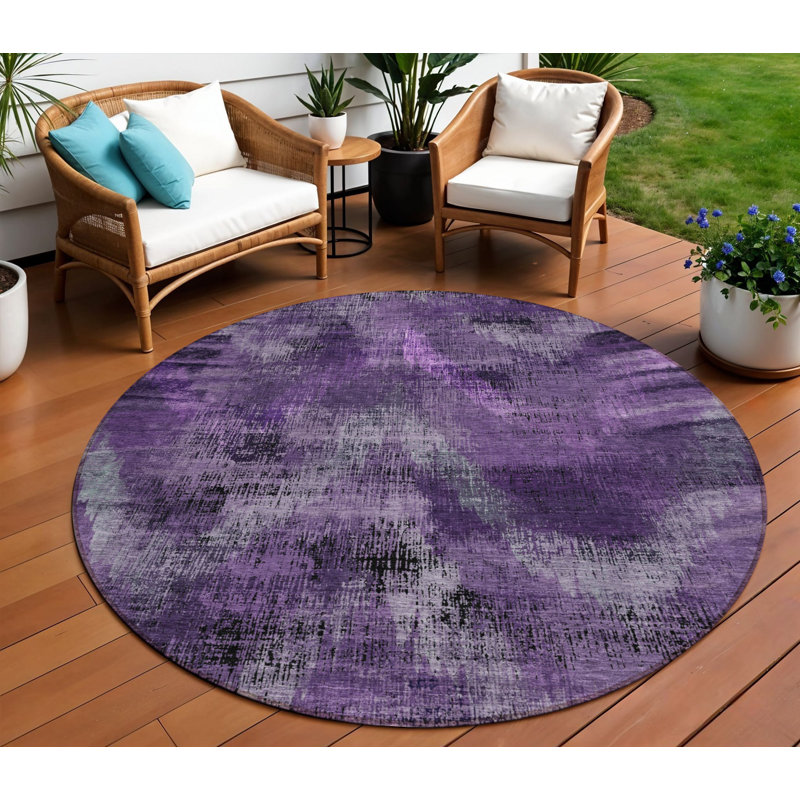Tapis lavable rond 8 po mauve lavande et gris