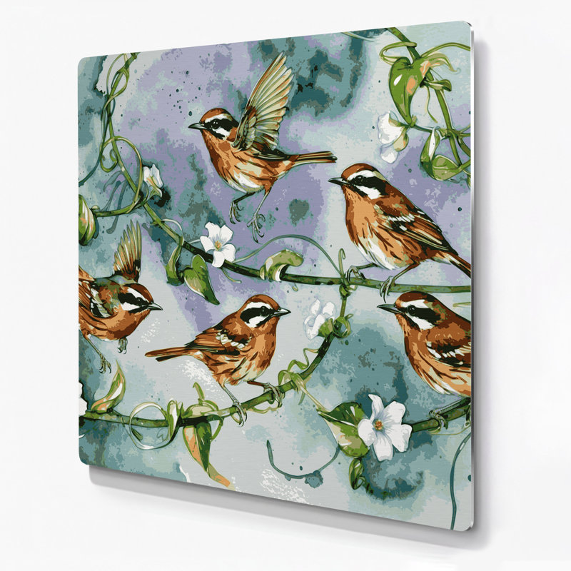 Birds Southern House Wren, art mural en métal bleu, H 16 po x l 16 po
