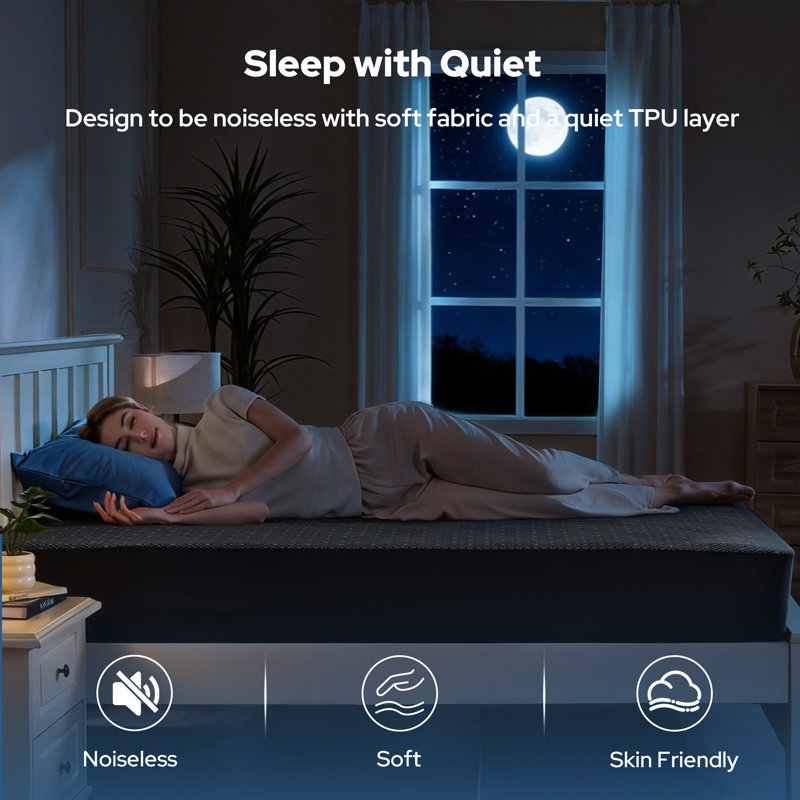 Housse de protection pour matelas imperméable et silencieuse George Oliver, Gris, Simple TG
