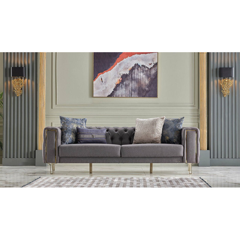 Kurtis 75'' Upholstered Convertible Sofa, Gray  100% Polyester
