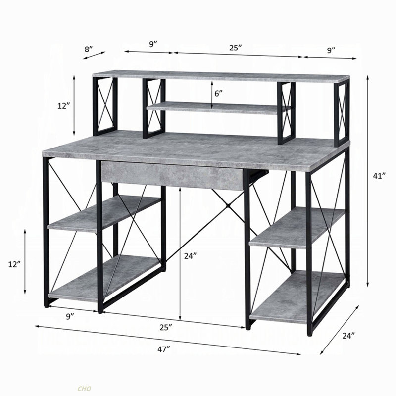 Writing Desk With One Drawer And 8 Open Compartment, Gray