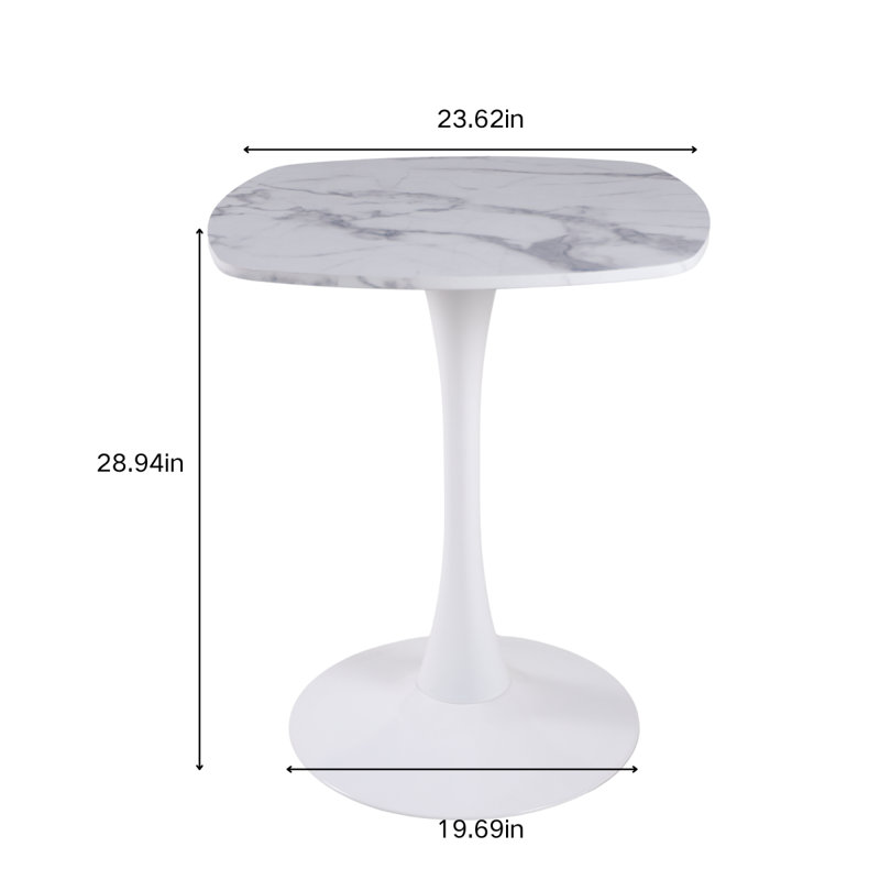 Table de salle à manger 23,62 pouces marbre blanc, White