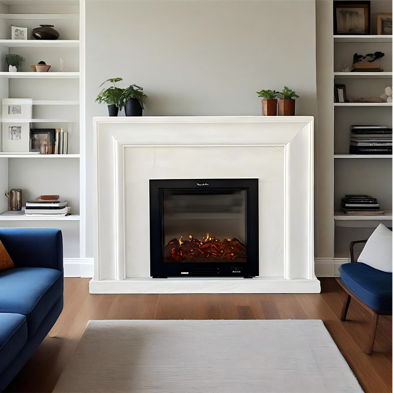 47.24"Modern Simulated Flame Marble Heating Electric Fireplace, 43.31" H x 47.24" W x 11.81" D