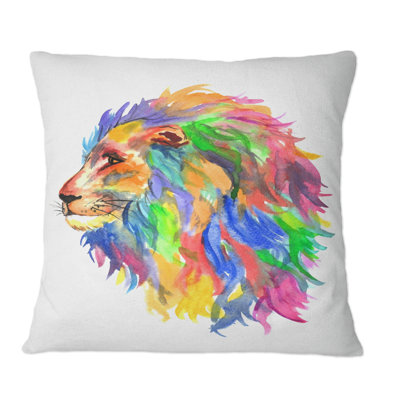 Portrait multicolore d'un lion - Coussin décoratif à imprimé traditionnel