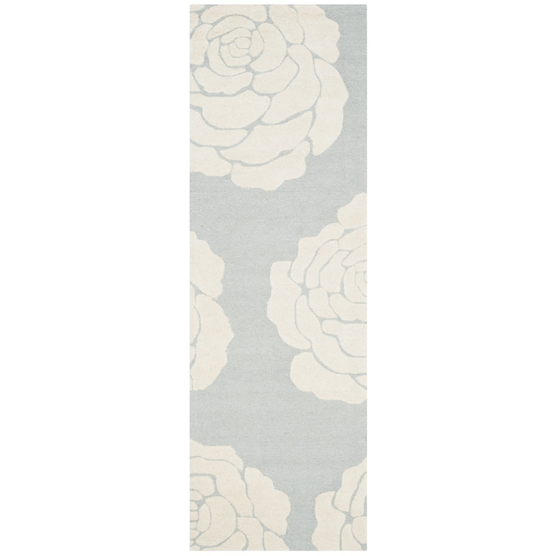 Tapis gris / ivoire en laine touffeté à la main Cannen, Tapis de couloir 2 pi 6 po x 8 pi