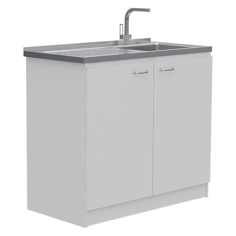 White 4-Door 2-piece Kitchen Set, Utility Sink Cabinet and Pantry Cabinet