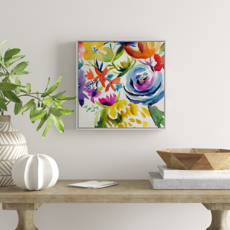 «Summer Spectrum I», peinture sur toile, Cadre flottant blanc, H 21,7 po x l 21,7 po x P 1,75 po