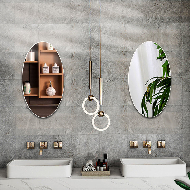 Miroir de salle de bain mural biseauté sans cadre, miroir de maquillage HD, miroir rond de 25 po
