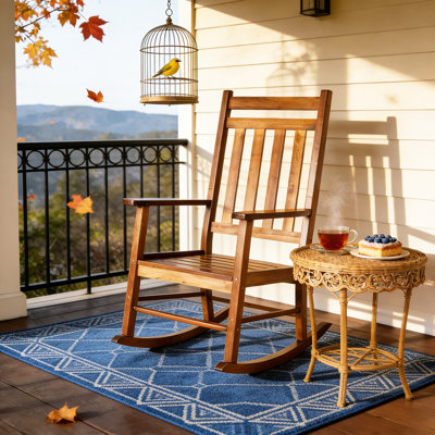 Natural Finish Solid Wood Patio Rocking Chair With Cushion