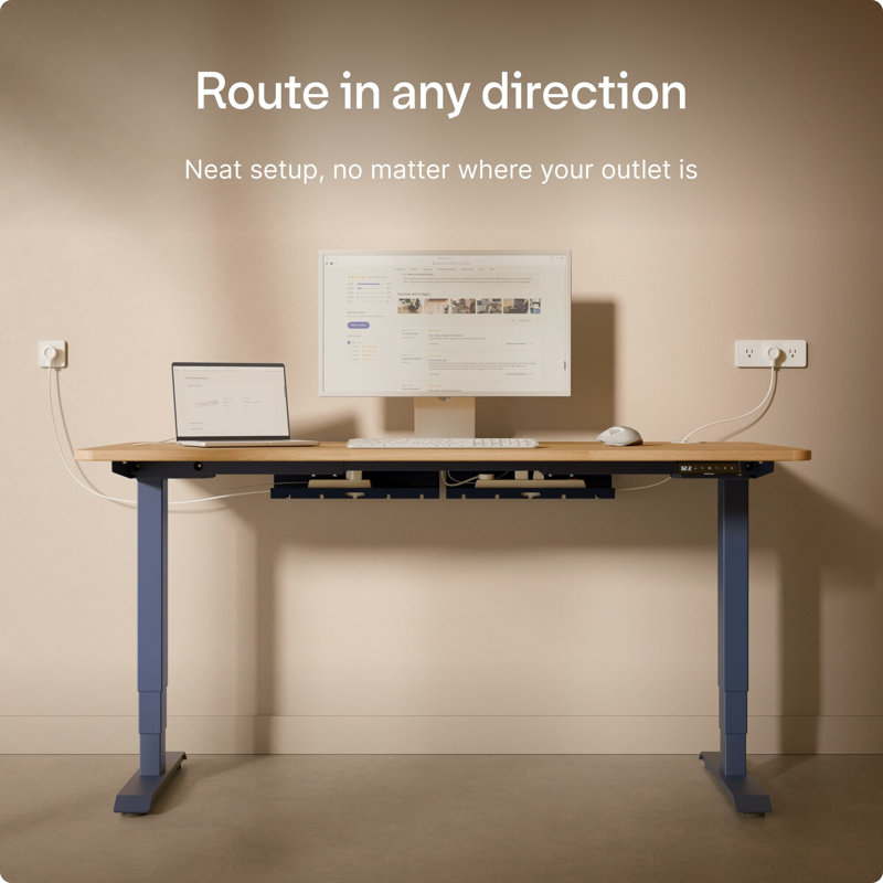 Plateau de gestion des câbles Desktronic sous-bureau – Organisateur de câbles en acier pour bureau assis-debout, ensemble de 2, fixation par vis, bleu