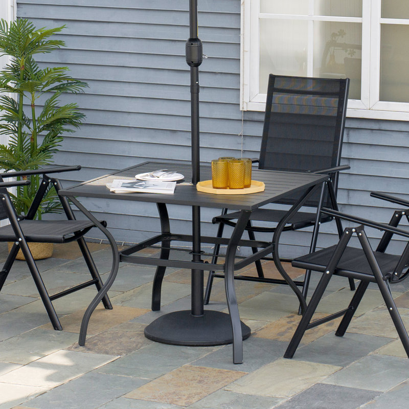 Grantsburg Square Outdoor Dining Table With Umbrella Hole , 94cm cm W 94cm cm D, Black