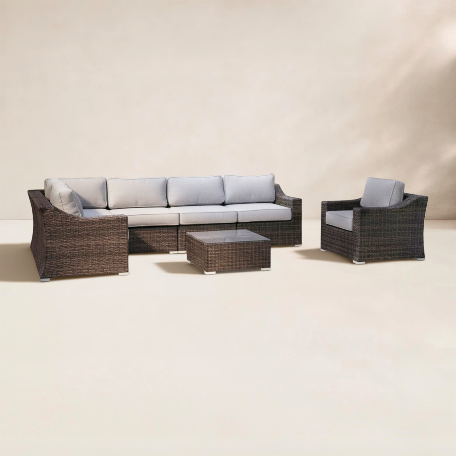 Saffi 5-Person Sunbrella® Patio Seating Group, Brown, Olefin Gray