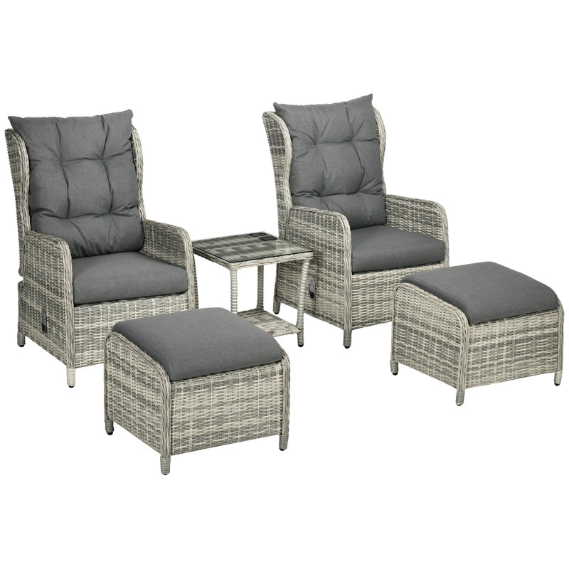 Abdul 5 Pieces Garden Rattan Bistro Set Adjustable Back Grey