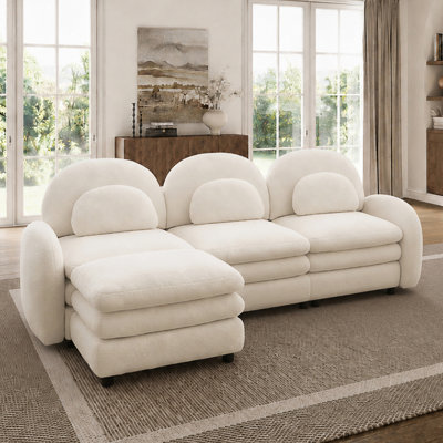Canapé modulaire courbé 3 places avec repose-pieds et coussins double couche