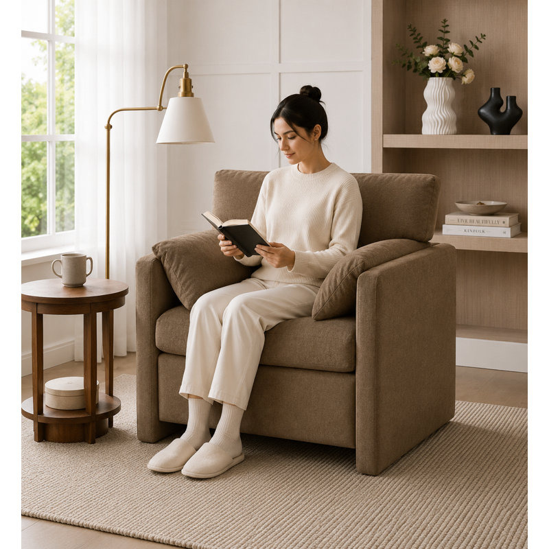 Fauteuil d'appoint surdimensionné en chenille 32,7 po, Marron foncé