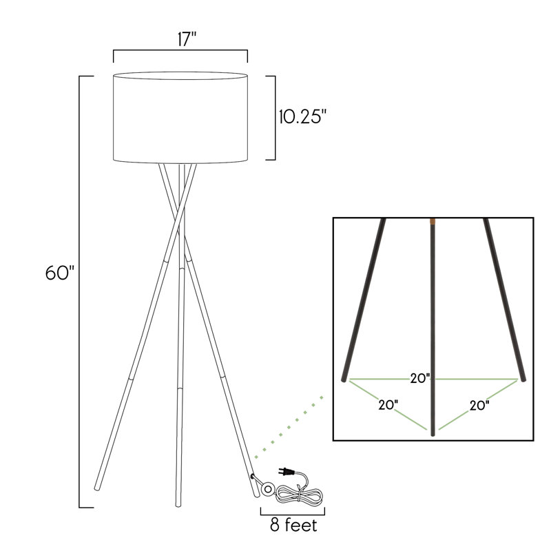 Black Tripod Floor Lamp with Fabric Shade and Faux Leather Accents