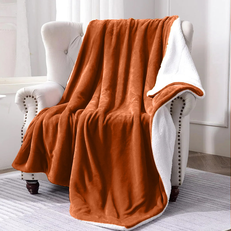 Sanborn Soft Reversible Sherpa Fleece Fur Thick Blanket Throw, Rust, 150cm x 200cm
