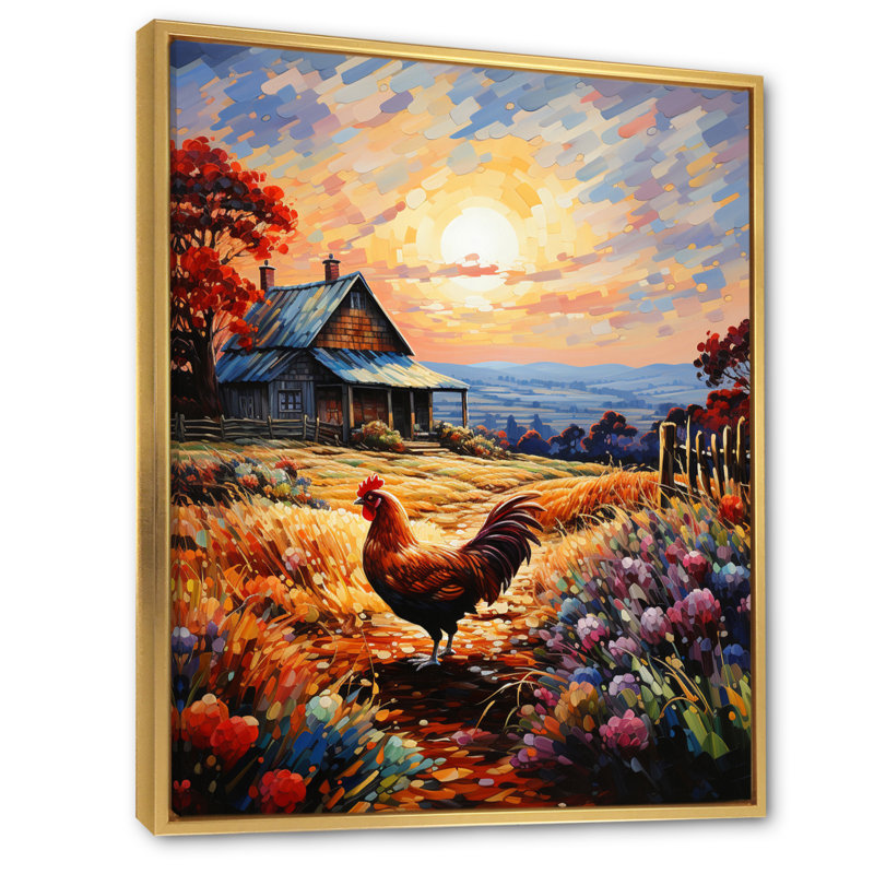 Aylamae Roaster Barnyard Serenade III sur toile, H 20 po x l 12 po x P 1 po, Toile avec cadre flottant or