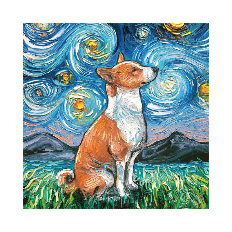 « Basenji Night » par aja Trèves, reproduction d’art, Toile tendue, Pas de tapis, H 12 po x l 12 po x P 0,75 po