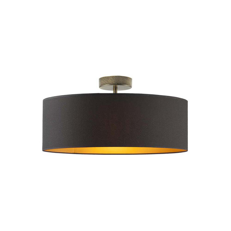 Sunburg Fabric Semi Flush Mount, Gold, Black, 30cm H x 40cm W x 40cm D