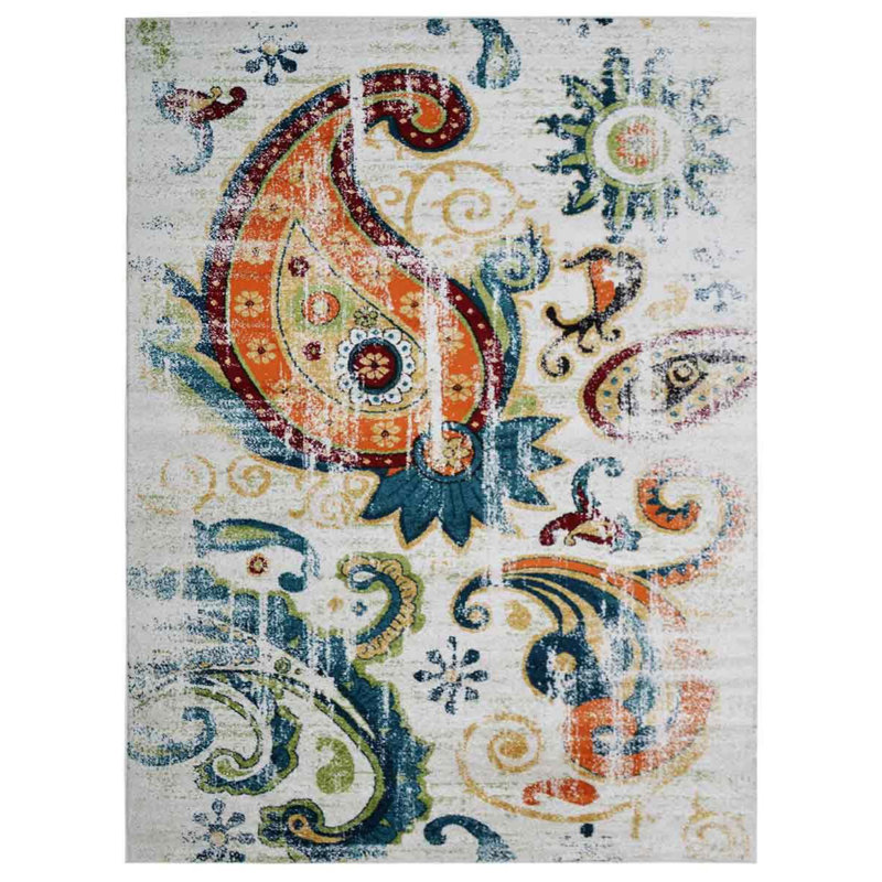 Crayton Machine Made Heatset Polypropylene Area Rugs  - Rectangle, Ivory Color, Floral Modern Design, Low Pile Machine Made Area Rugs for Living Room, Bed Room