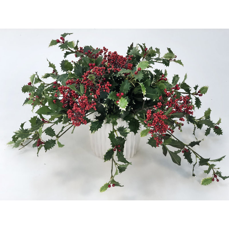 12'' Faux Holly Plant in Ceramic Vase