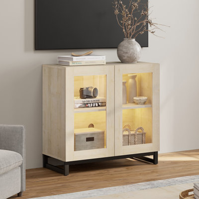 Aadam Modern TV Stand With Glass Doors For 40 Inch Tvs, Entertainment Center Console With Adjustable Shelves And Metal Base For Living Room, Bedroom