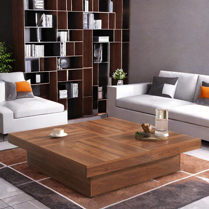 Ragib Square Coffee Table Sliding Top With Storage, 9.8" H x 39.4" W x 39.4" D