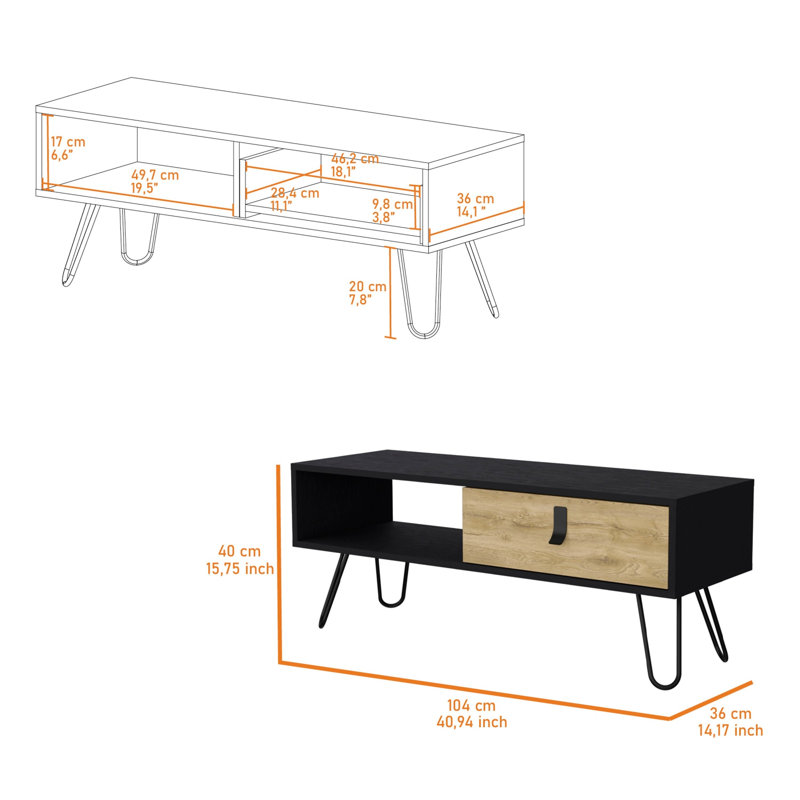 Table basse et pieds noirs et macadamia en épingle à cheveux