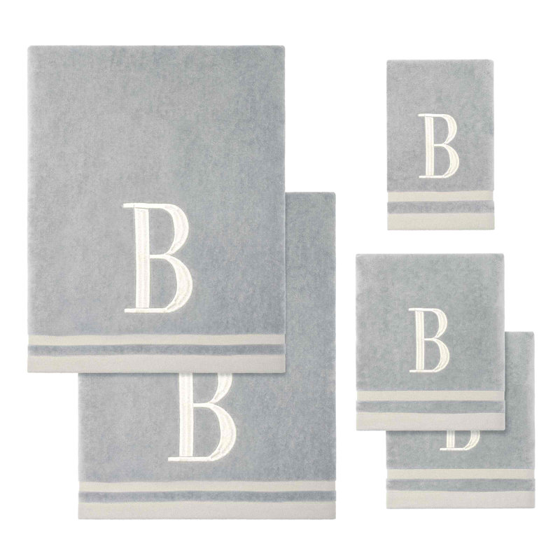 GRY/IVR Monogram Towel Set, 5 Piece Towel Set, Gray