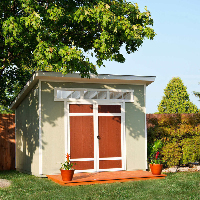 Olympia 10x7.5 Beige Wood Storage Shed with Double Doors