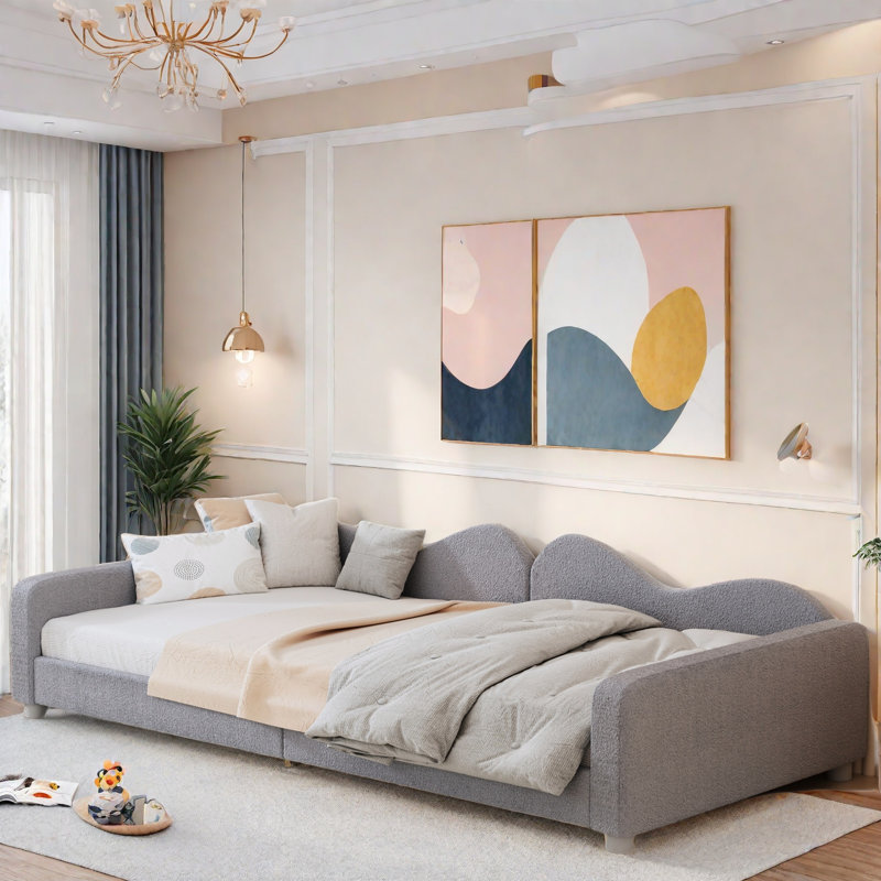 Galanti Upholstered Daybed With Cloud-shaped Backrest, Gray, Twin