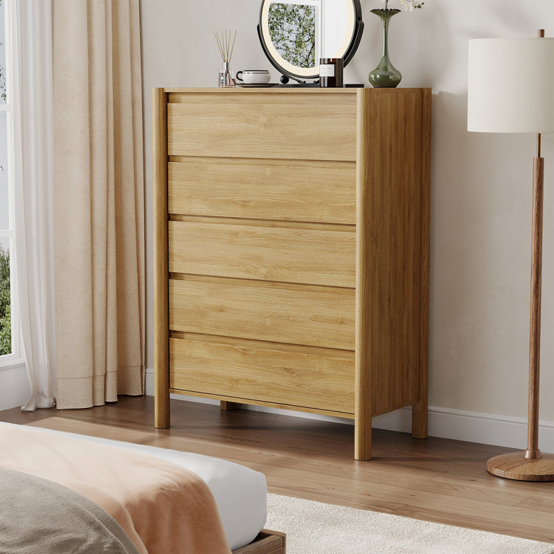 Commode 5 tiroirs Hingham 45,3 ", commode en bois pour chambre à coucher, salon, beige, Beige