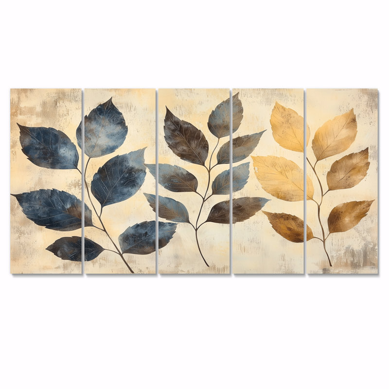 Faded sépia feuilles I - Lea - sépia Art - ensemble de décoration murale traditionnelle, H 32 po x l 80 po, 5