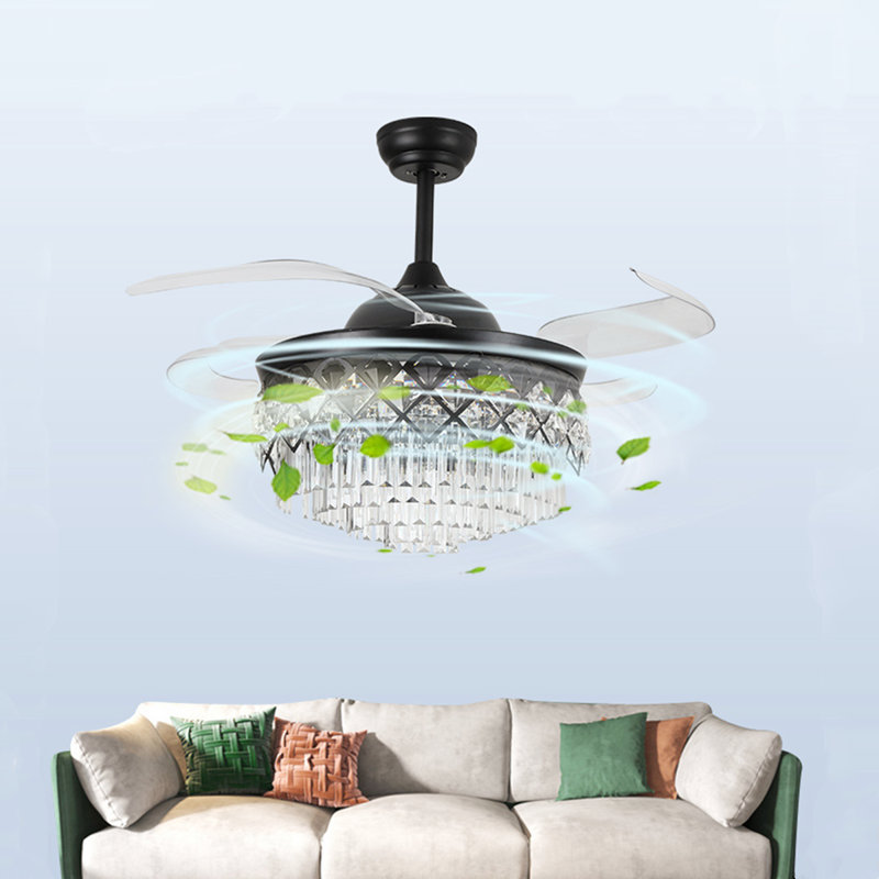 Ventilateur de plafond 42 po 4 pales en cristal noir avec télécommande Fandelier
