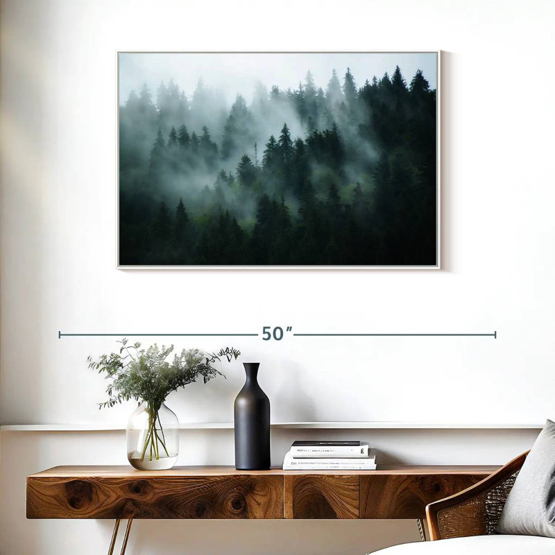 Forêt de sapins brumeux, Cadre flottant blanc, 31 po x 21 po
