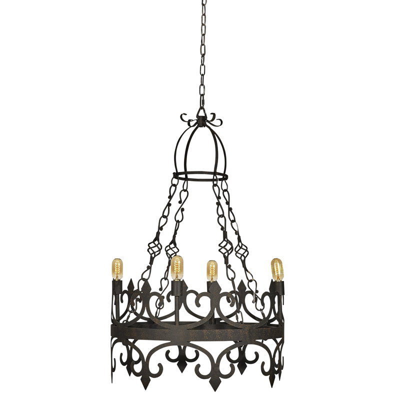 Venetian 4 - Light Candle Style Wagon Wheel Chandelier, Antique Black