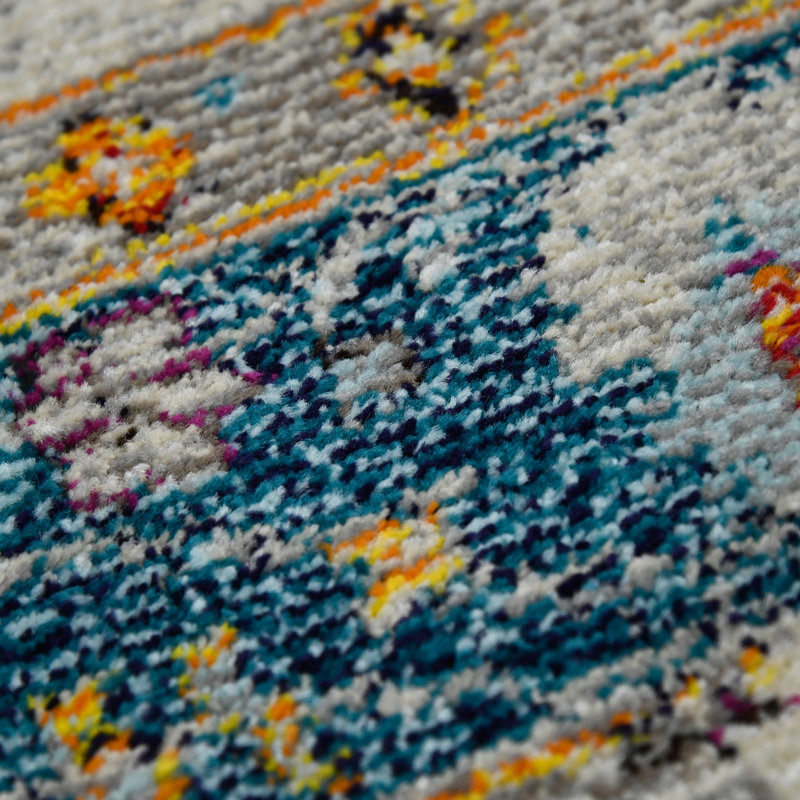 Blue Rectangular 5' x 7' Stain-Resistant Synthetic Rug