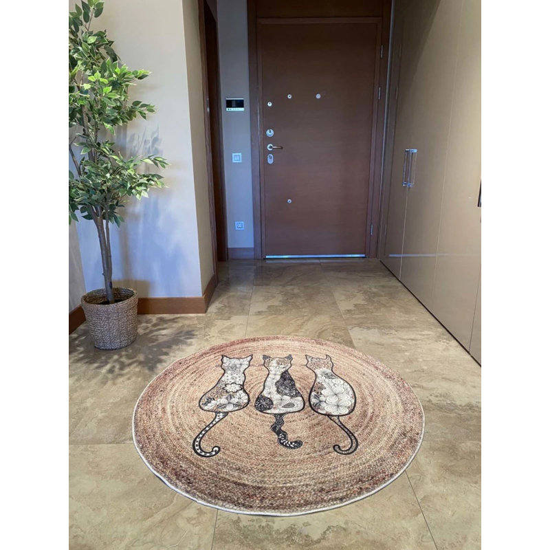 Tapis rond en coton avec envers antidérapant Nishka, Rond 3 pi 11 po